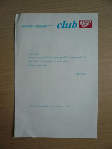 Lettera autosprint club anni - autosprint,