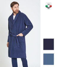 VESTAGLIA DA CAMERA UOMO IN PILE INVERNALE CALDA LUNGA MADE IN ITALY BLU AVIO