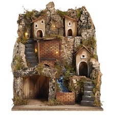 PRESEPE NAPOLETANO NATALIZIO CON CASCATA E CUCINA FATTO A MANO ARTIGIANALE