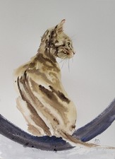 Dipinto acquerello gatto Tabby