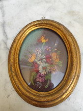 Antico quadretto coppia di quadri ovali oro vintage miniature dipinto firmato