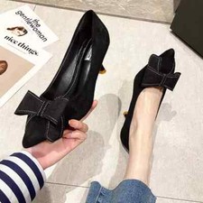 Decolte scarpe donna fiocco nero comodo 6 cm eleganti pelle sintetica 213