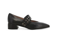 Melluso Mary Jane Nera in Pelle con Fibbia e Maxi Occhielli