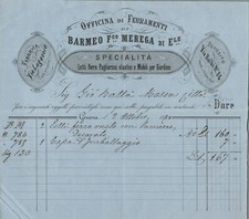 Fattura  Genova Officina di ferramenti Mobili per giardino Barmeo Merega 1880