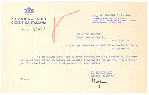 1943 ciclismo i roma - c.o.n.i.,