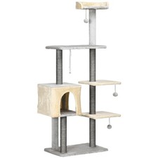 PawHut Tiragraffi per Gatti Alto 156cm con Lettino, Casetta e Pali in Sisal