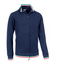 FELPA UOMO BLU MAGLIA UOMO BORDI TRICOLORE ITALIA CERNIERA INTERA FELPATA NUOVA