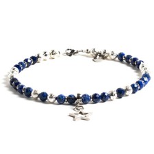 Cavigliera pietra dura naturale Lapislazzuli Lava Vulcanica ciondoli in acciaio 