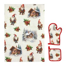 Set cucina natalizio Elfness con strofinaccio + guanto + presina AC123