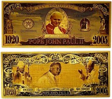 Banconota PVC oro da collezione - Omaggio Papa Giovanni Paolo II 1920-2005 Limited