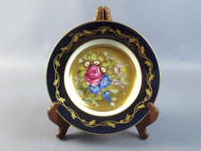 Piatto artistico ceramica Limoges France floreale blu e oro vintage fine XX sec.