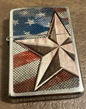 Zippo Lighter American Flag Star Retro, Brushed Chrome 28653 Mail Order Avail