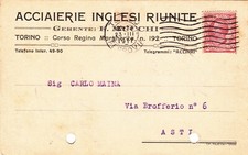 CARTOLINA INTESTAZIONE PUBBLICITARIA ACCIAIERIE INGLESI RIUNITE  TORINO 1917
