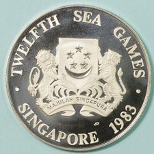 SINGAPORE 5 DOLLARI 1983 PROOF SILVER TWELFTH SEA GAMES COIN NUMISMATICA
