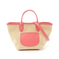 Borsa a tracolla Longchamp Le Pliage XS pelle paglia tela beige rosa NUOVA