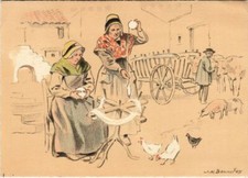 CPA Croquis Regionaux - Cour