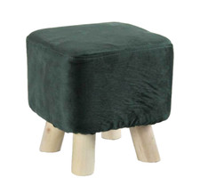 POUF SGABELLO POGGIAPIEDI QUADRATO MODERNO POUFF PIEDI LEGNO VELLUTO VERDE 27*28