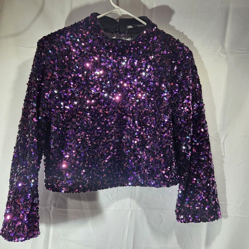 Zara viola paillettes crop - zara, top