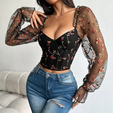 Top Corsetto Donna Nero Ricamo