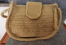 Borsa donna artigianale in cordino, color crema, foderata, fondo rigido