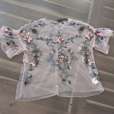 Top Zara donna rosa ricamato