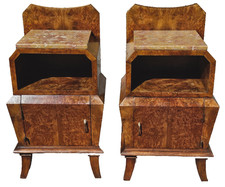 COMODINO COPPIA COMODINI ART DECò RADICA NOCE 1900/20 L50 P38 H91 H78 RESTAURATO