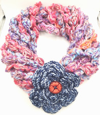 Sciarpa collana scaldacollo BOHOCHIC ROSA BLU bottone ROSSO vintage MelangeLANA