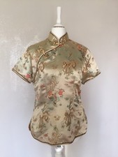 Maglietta cinese cosplay oro cheongsam costumi carnevale seta taglia L