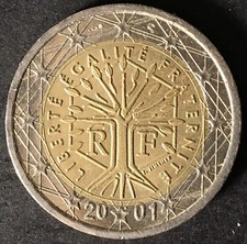 Moneta 2 Euro € 2001 RF Francia Liberté Egalité circolata rara da collezione
