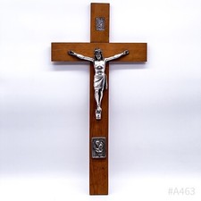 Antico Croce Parete Crocifisso Con di Legno Gesù Cristo Stagno " Inri “ 30x60cm