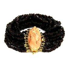 Bracciale in ORO Giallo 18 kt 750 con Cammeo su CORALLO e GRANATO Vintage Donna