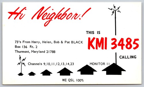 Vintage radio qsl postcard - cb,