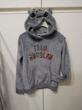 Felpa Bambina Pullover teddy pellicciotto Grigio con Cappuccio H&m 10/12 Anni