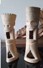 AFRICA 2 ANTICHE STATUETTE AVORIO TOTEM DIVINITA' SCULTURA ARTE ETNICA AFRICANA