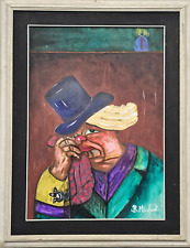 B. MANFREDI Scuola del XX secolo Quadro Dipinto Olio su Tela Pagliaccio Triste