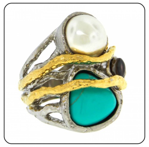 Anello turchese argento oro - argento,