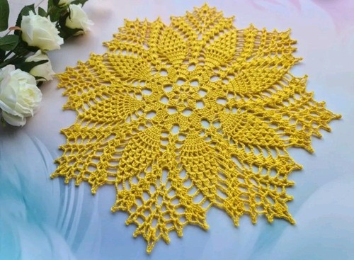 Round yellow crochet - round, doily