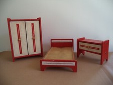 Cameretta in legno per bambola casa bambole armadio letto comò accessori vintage