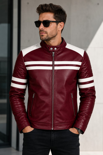 Giacca biker uomo bordeaux