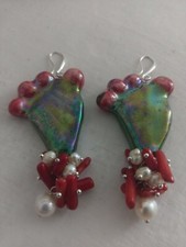 Orecchini ceramica di caltagirone fichi d'india perle corallo