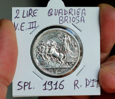 Regno d'Italia 2 lire Argento anno 1916 Quadriga Briosa in oblò