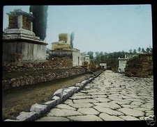 Glass Magic Lantern Slide POMPEII STREET OF TOMBS C1900 ITALY ROMANS