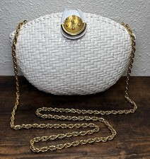 Borsa a tracolla vintage Rodo Italy cestino tessuto guscio rigido vimini pochette tracolla cinghia catena