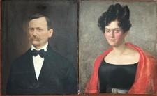 Ottocento Due bellissimi ritratti uomo e donna olio su tela cm 64x54 ,circa