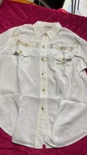Camicia popeline di cotone ricami e bottoni oro Roccobarocco tg 46 white shirt