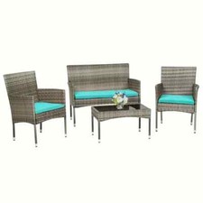 4 Pezzi Sedie in Vimini da Esterno Patio, PE Rattan Vimini con Set di Mobili da Tavolo