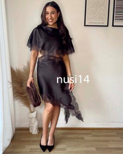 ZARA NUOVO ABITO DONNA ASIMMETRICO ZW COLL PIZZO SCOLLATO DK.MARRONE XS-XL 5919/213/716