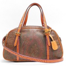 Borsa a mano ETRO tracolla marrone paisley pelle logo donna USATA DAL GIAPPONE
