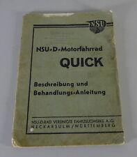 Manuale uso e manutenzione NSU D moto Quick Stand 10/1936