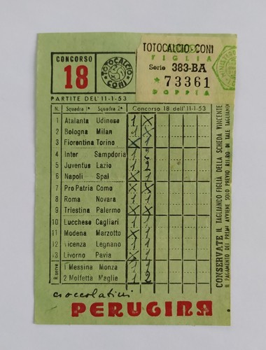 Schedina totocalcio 1952 1953 - schedina,